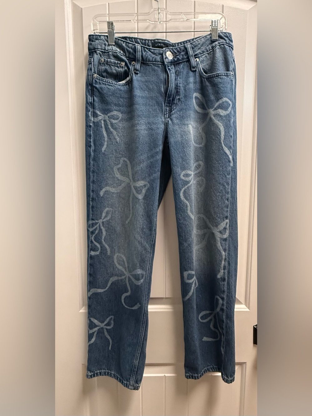 Aeropostale Low Rise Baggy Bow Print Jeans Size 2 Short Y2K Denim Womens